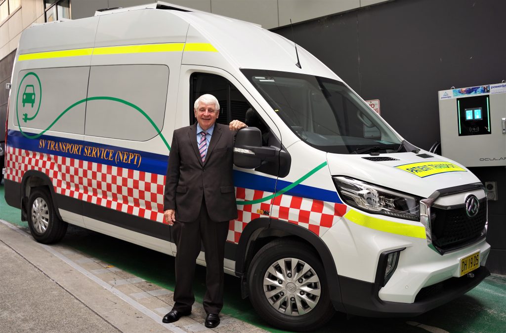 Bob Morris with Australia's first electric ambulance